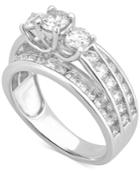 Diamond Trinity Channel-set Engagement Ring (2 Ct. T.w.) In 14k White Gold