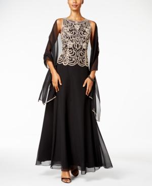 J Kara Beaded A-line Gown And Scarf
