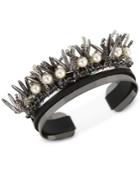Inc International Concepts Hematite-tone Faux Leather Imitation Pearl Spiky Cuff Bracelet, Only At Macy's