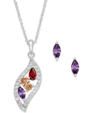 City By City Silver-tone Multi-crystal Swirl Necklace And Crystal Stud Earrings