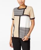 Alfred Dunner Madison Park Collection Striped Colorblocked Sweater