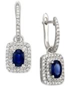 Sapphire (1 Ct. T.w.) And Diamond (5/8 Ct. T.w.) Hoop Drop Earrings In 14k White Gold