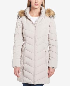 Tommy Hilfiger Faux-fur-trim Chevron-quilted Coat
