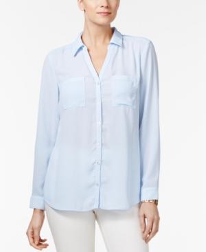 Ny Collection Printed Tab-sleeve Utility Blouse