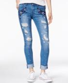 Rampage Juniors' Sophie Ripped Cuffed Skinny Ankle Jeans