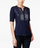 Style & Co. Petite Sequined Split-neck Top, Only At Macy's
