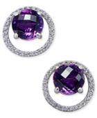 Amethyst (1-1/2 Ct. T.w.) And Diamond (1/6 Ct. T.w.) Round Halo Stud Earrings In Sterling Silver