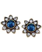 2028 Gold-tone Blue And White Crystal Stud Earrings