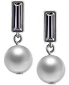 T Tahari Hematite-tone Crystal And Faux Pearl Drop Earrings