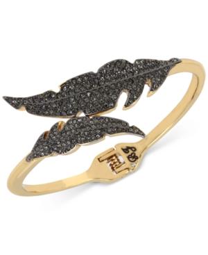 Betsey Johnson Two-tone Jet Pave Feather Bypass Hinged Bangle Bracelet