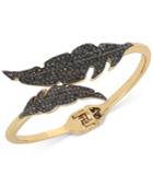 Betsey Johnson Two-tone Jet Pave Feather Bypass Hinged Bangle Bracelet