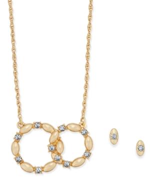Charter Club Gold-tone Crystal Interlocking Rings Pendant Necklace & Stud Earrings