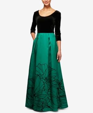 Alex Evenings Velvet & Floral-print Gown