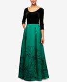 Alex Evenings Velvet & Floral-print Gown
