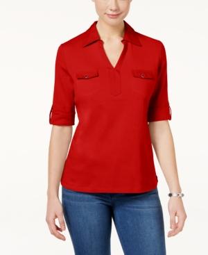 Karen Scott Petite Cotton Utility Polo Top, Created For Macy's