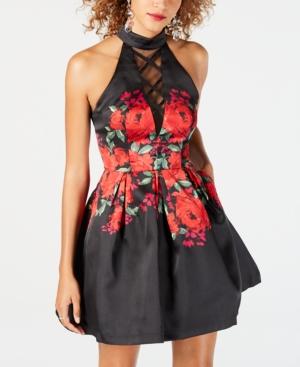 Dear Moon Juniors' Floral-print Halter Fit & Flare Dress