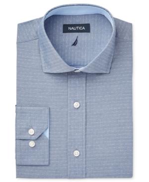 Nautica Men's Classic/regular Fit Blue Dobby Dress Shirt