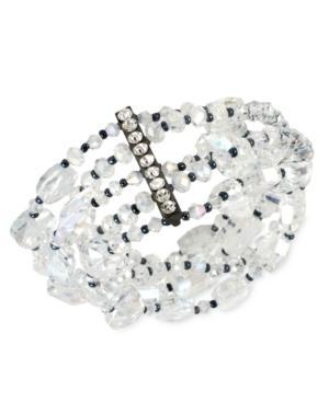 Haskell Hematite-tone Mixed Faceted Bead Multi Row Stretch Bracelet