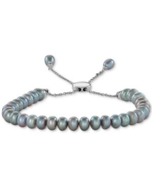 White Cultured Freshwater Pearl (6-1/2mm) Bolo Bracelet In Sterling Silver (also In Gray, Pink Cultured Freshwater Pearl And White Cultured Freshwater Pearl With Crystals)
