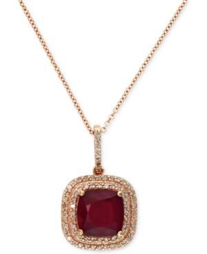 Rosa By Effy Ruby (3-1/8 Ct. T.w.) And Diamond (1/4 Ct. T.w.) Drop Pendant In 14k Rose Gold