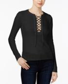 Chelsea Sky Lace-up Knit Top, Only At Macy's