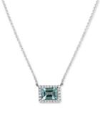Aquamarine (1-5/8 Ct. T.w.) & Diamond (1/6 Ct. T.w.) 16 Pendant Necklace In 14k White Gold