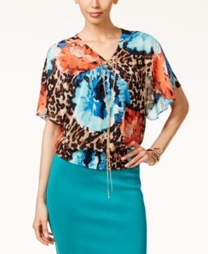 Thalia Sodi Printed Lace-up Peasant Top, Only At Macy's