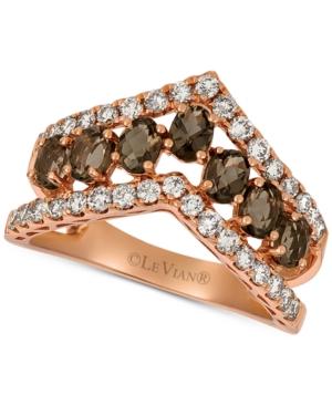 Le Vian Smoky Quartz (9/10 Ct. T.w.) & Nude Diamond (5/8 Ct. T.w.) Chevron Statement Ring In 14k Rose Gold