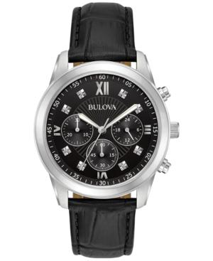 Bulova Men's Chronograph Diamond Accent Black Leather Strap Watch 40mm 96d134