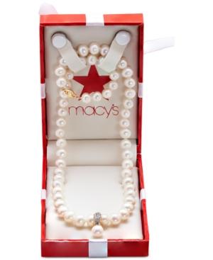 Cultured Freshwater Pearl (7mm) Strand With Pearl And Diamond (1/10 Ct. T.w.) Removable Enhancer In 14k Yellow Gold