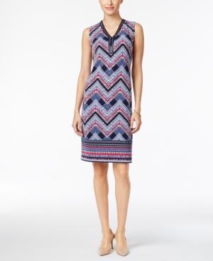 Jm Collection Beaded-neck Chevron-print Dress, Only At Macy's
