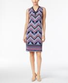 Jm Collection Beaded-neck Chevron-print Dress, Only At Macy's