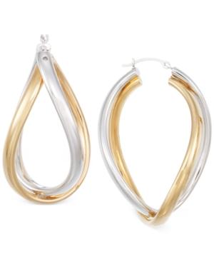 Signature Gold Interlocking Hoop Earrings In Two-tone 14k Gold