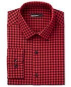 Bar Iii Men's Interchangeable Collar Fitted Red Gingham Dress Shirt, Only At Macy's