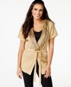 Thalia Sodi Faux-fur-collar Metallic Wrap Sweater, Only At Macy's