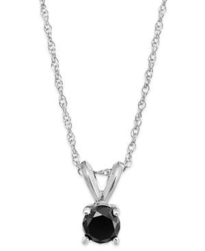 Black Diamond Round Pendant Necklace In 10k White Gold (1/5 Ct. T.w.)