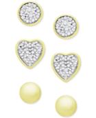 Victoria Townsend 3-pc. Set Diamond Accent Stud Earrings In 18k Gold-plated Sterling Silver