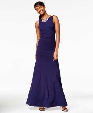 My Michelle Juniors' V-back Ruffled Gown