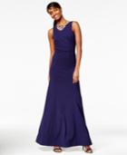 My Michelle Juniors' V-back Ruffled Gown