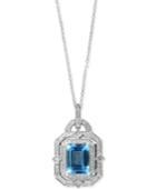 Ocean Bleu By Effy Aquamarine (2-3/8 Ct. T.w.) And Diamond (1/3 Ct. T.w.) Pendant Necklace In 14k White Gold