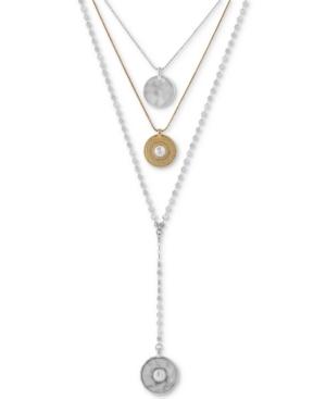 Lucky Brand Two-tone Imitation Pearl Coin Layered Necklace, 18-3/4 + 2 Extender