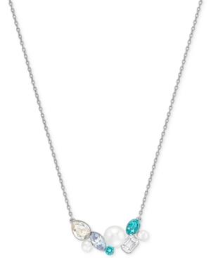 Swarovski Silver-tone Imitation Pearl And Crystal Cluster Collar Necklace