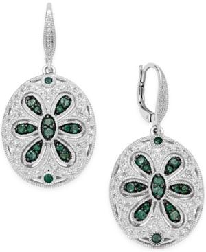 Emerald (1-1/3 Ct. T.w.) And Diamond (1/4 Ct. T.w.) Floral Disc Drop Earrings In Sterling Silver