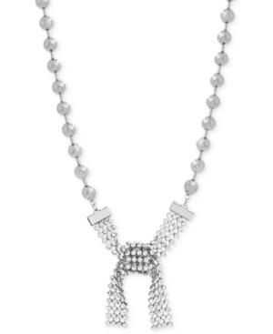 Steve Madden Silver-tone Beaded Crystal Tie Collar Necklace, 16 + 3 Extender