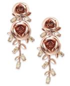Kate Spade New York Rose Gold-tone Crystal Double Flower Linear Drop Earrings