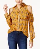 One Hart Juniors' Printed Ruffled Cold-shoulder Shirt, Created For Macy's
