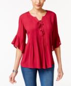Style & Co Ruffled Lace-up Top, Only At Macy's