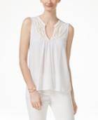 Cece By Cynthia Steffe Split-neck Embroidered Top