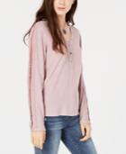 American Rag Juniors' Crochet-trimmed Waffle-knit Henley Top, Created For Macy's