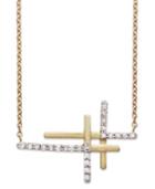 Diamond Double Cross Pendant Necklace In 14k Gold (1/6 Ct. T.w.)